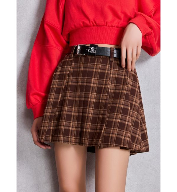 GYDA「ベルトSETチェックプリーツスカートライクショートパンツ」|スカート|