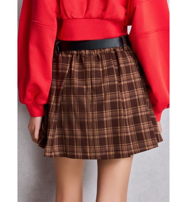 GYDA「ベルトSETチェックプリーツスカートライクショートパンツ」|スカート|