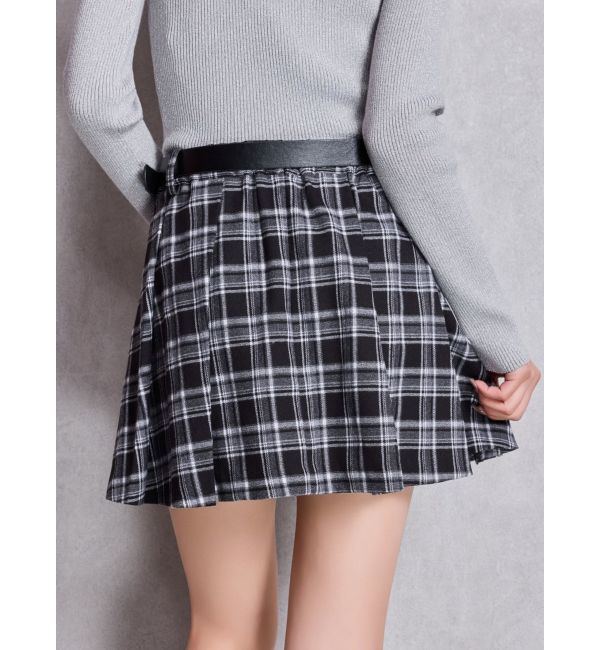 GYDA「ベルトSETチェックプリーツスカートライクショートパンツ」|スカート|