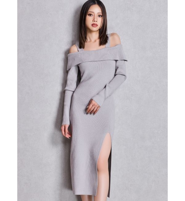 GYDA「オフショルニットLONGワンピース」|ワンピース|グレー