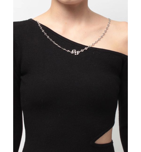 GYDA「GG CHAIN LEFT OPEN LONGニットワンピース」|ワンピース|