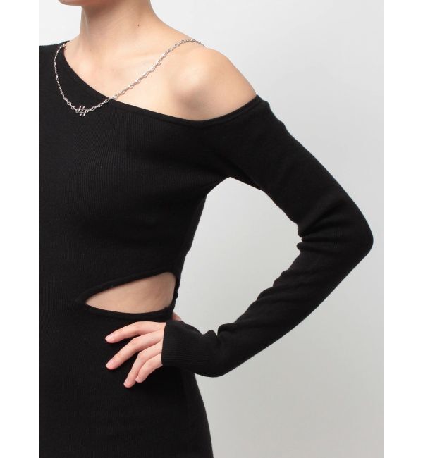 GYDA「GG CHAIN LEFT OPEN LONGニットワンピース」|ワンピース|