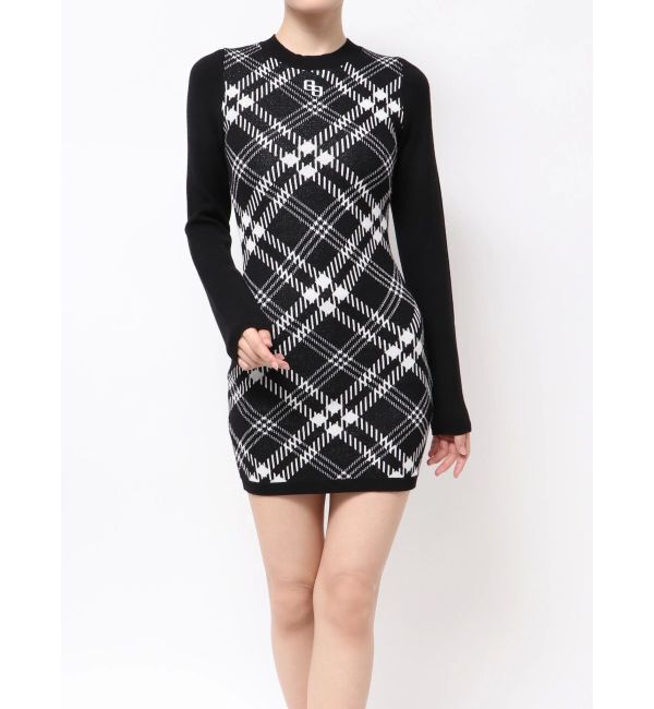 GYDA「GG embroideryラメCHECKニットワンピース」|ワンピース|ブラック