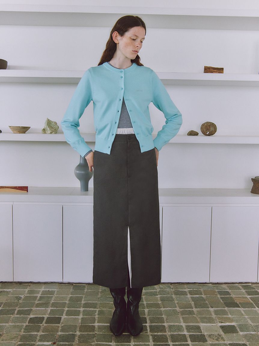 emmi atelier「ウール混emmiロゴクルーネックニットカーディガン」|カーディガン|