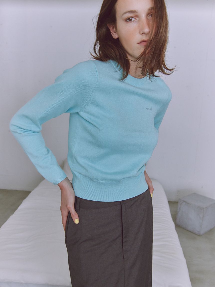 emmi atelier「ウール混emmiロゴクルーネックニットカーディガン」|カーディガン|