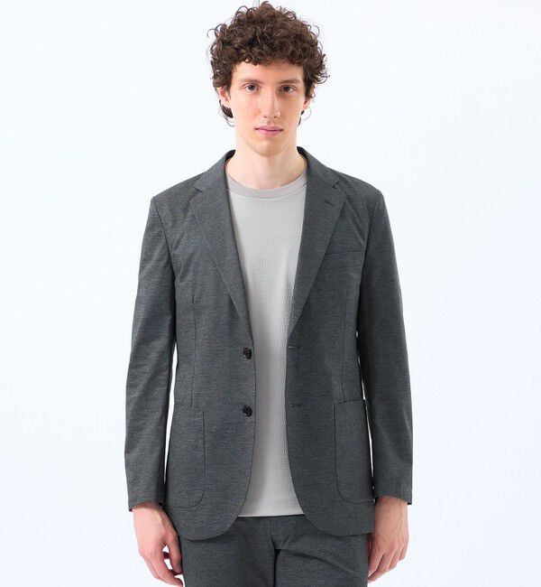 MACKINTOSH PHILOSOPHY「テーラードジャージー ジャケット ツイル/チェックプリントメッシュ」|テーラードジャケット|チャコールグレー