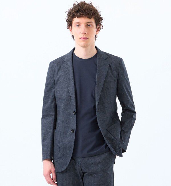 MACKINTOSH PHILOSOPHY「テーラードジャージー ジャケット ツイル/チェックプリントメッシュ」|テーラードジャケット|ブルー
