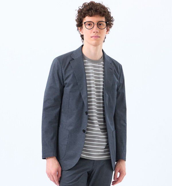 MACKINTOSH PHILOSOPHY「テーラードジャージー ジャケット ツイル/チェックプリントメッシュ」|テーラードジャケット|ネイビー