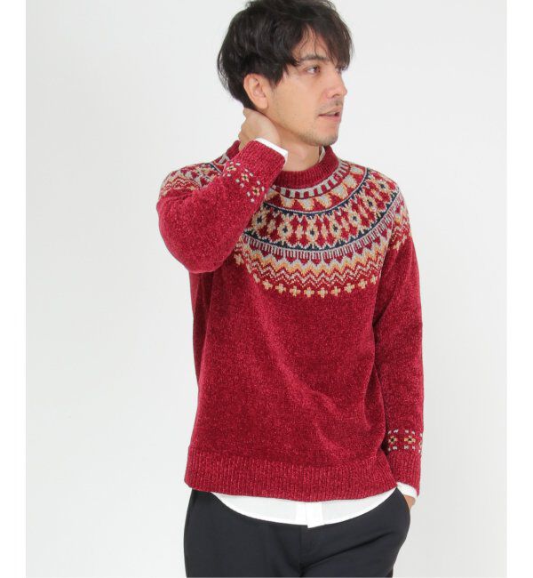 ikka「球心柄モールクルーニット」|ニット・セーター|ボルドー