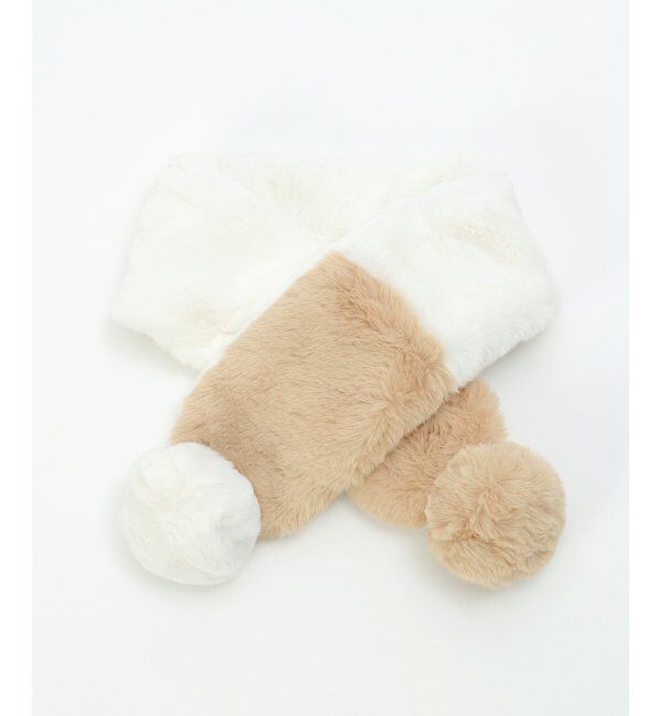 ikka kids「ボーダー切り替えフェイクファーマフラー」|その他|ベージュ