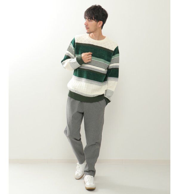ikka「【洗濯機で洗える】モールミックスボーダーニット」|プルオーバー|