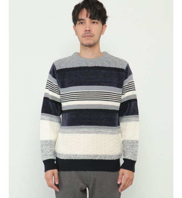 ikka「【洗濯機で洗える】モールミックスボーダーニット」|プルオーバー|