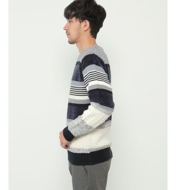 ikka「【洗濯機で洗える】モールミックスボーダーニット」|プルオーバー|