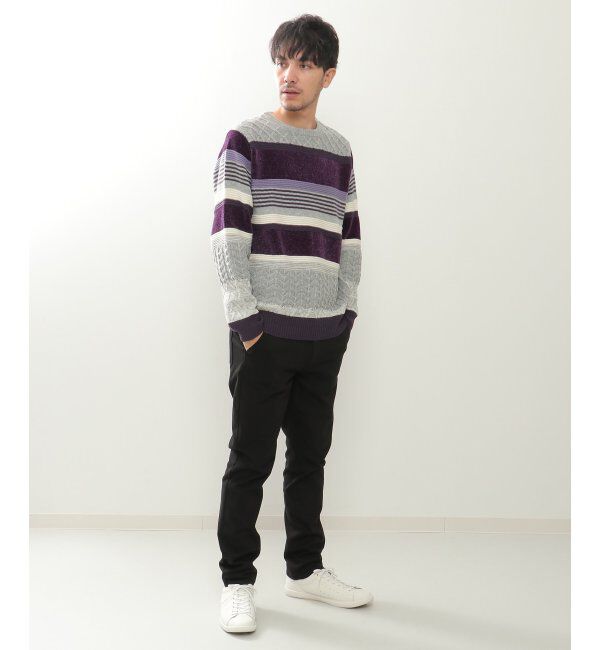 ikka「【洗濯機で洗える】モールミックスボーダーニット」|プルオーバー|