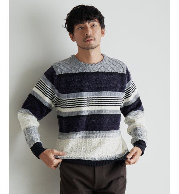 ikka「【洗濯機で洗える】モールミックスボーダーニット」|プルオーバー|