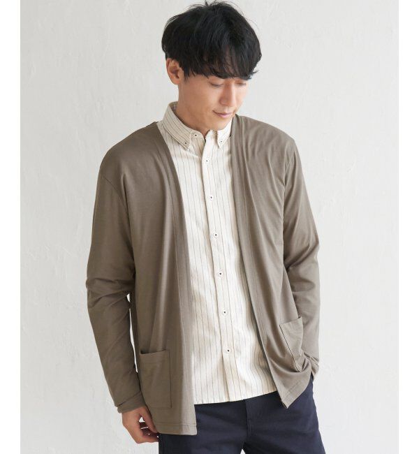 ikka「バイカラーボタンレスカーディガン」|カーディガン|ベージュ