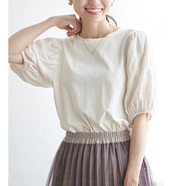 ikka「袖フクレ切替半袖プルオーバー」|その他|オフホワイト