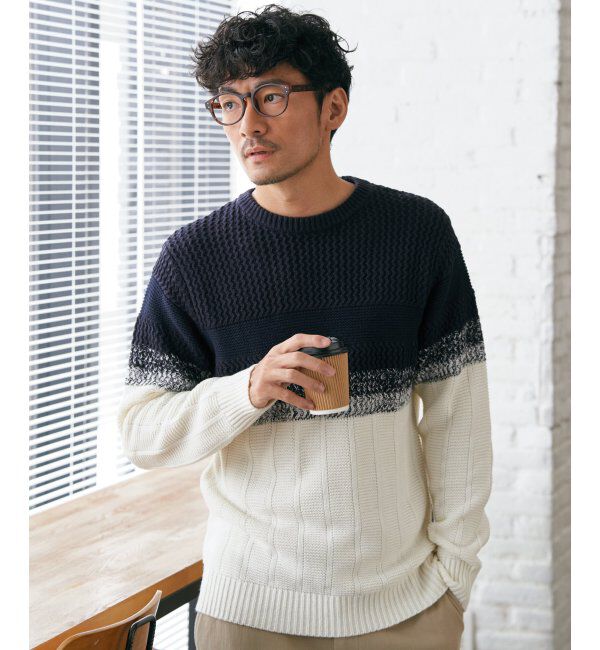 ikka「バイカラーグラデーションニット」|プルオーバー|