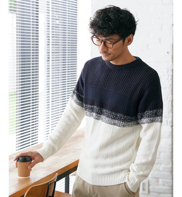 ikka「バイカラーグラデーションニット」|プルオーバー|