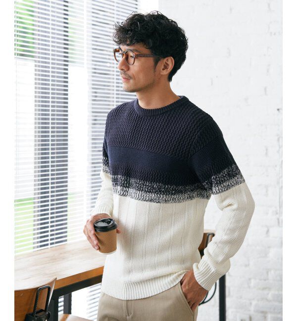 ikka「バイカラーグラデーションニット」|プルオーバー|