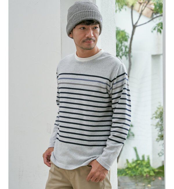 ikka「ジャカード3カラーボーダーロンT」|Tシャツ・カットソー|オフホワイト