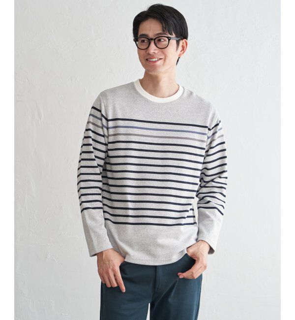 ikka「ジャカード3カラーボーダーロンT」|Tシャツ・カットソー|