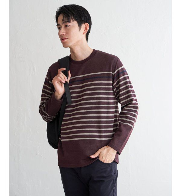 ikka「ジャカード3カラーボーダーロンT」|Tシャツ・カットソー|ワイン
