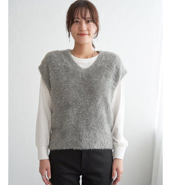 ikka「フェザーＶネックベスト」|ニット・セーター|