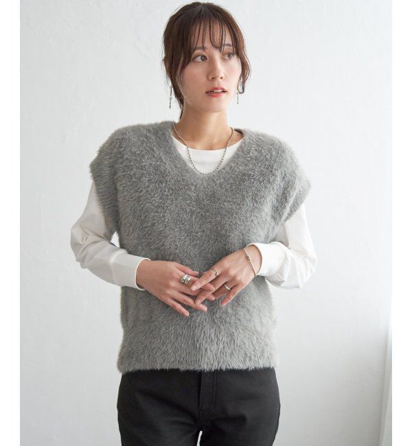 ikka「フェザーＶネックベスト」|ニット・セーター|