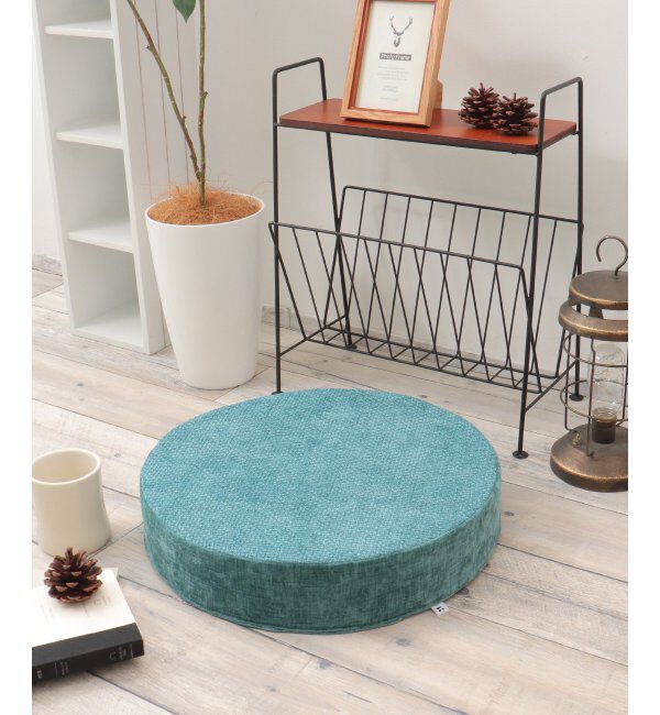 Lbc with Life「ベロアコンビシートクッション ラウンド H8cm」|クッション・クッションカバー|ターコイズブルー