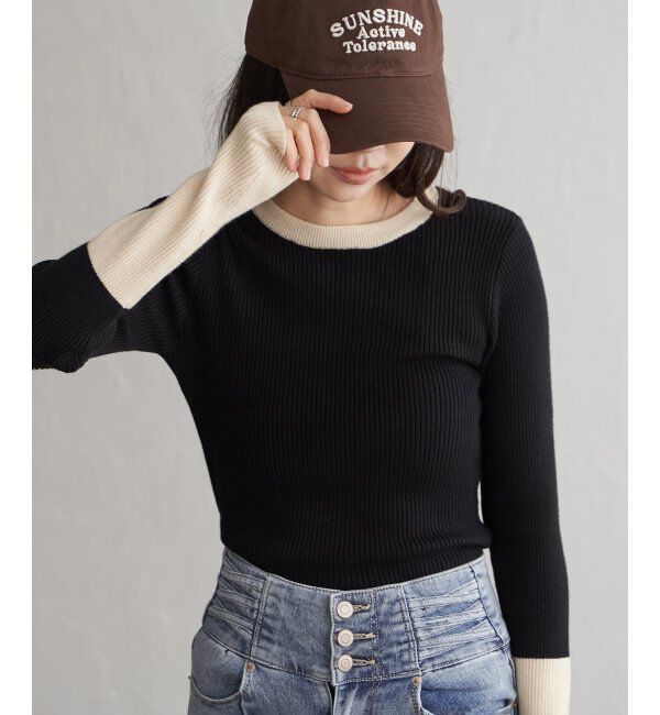 VENCE share style「クールクール12Gリブ配色プルオーバー」|タンクトップ|ブラック