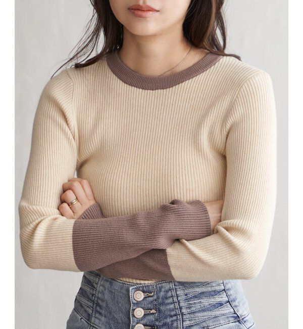 VENCE share style「クールクール12Gリブ配色プルオーバー」|タンクトップ|アイボリー