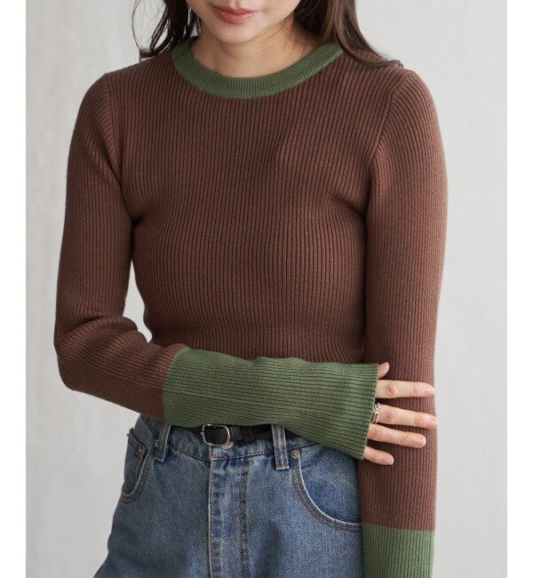 VENCE share style「クールクール12Gリブ配色プルオーバー」|タンクトップ|ブラウン