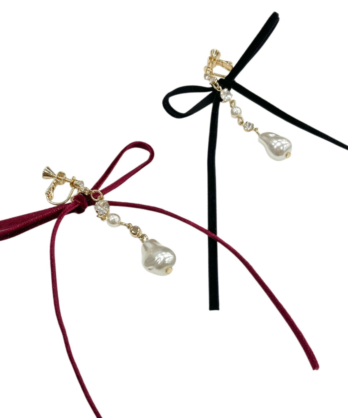 WILLSELECTION「ロングベロアリボンパールイヤリング」|ピアス|