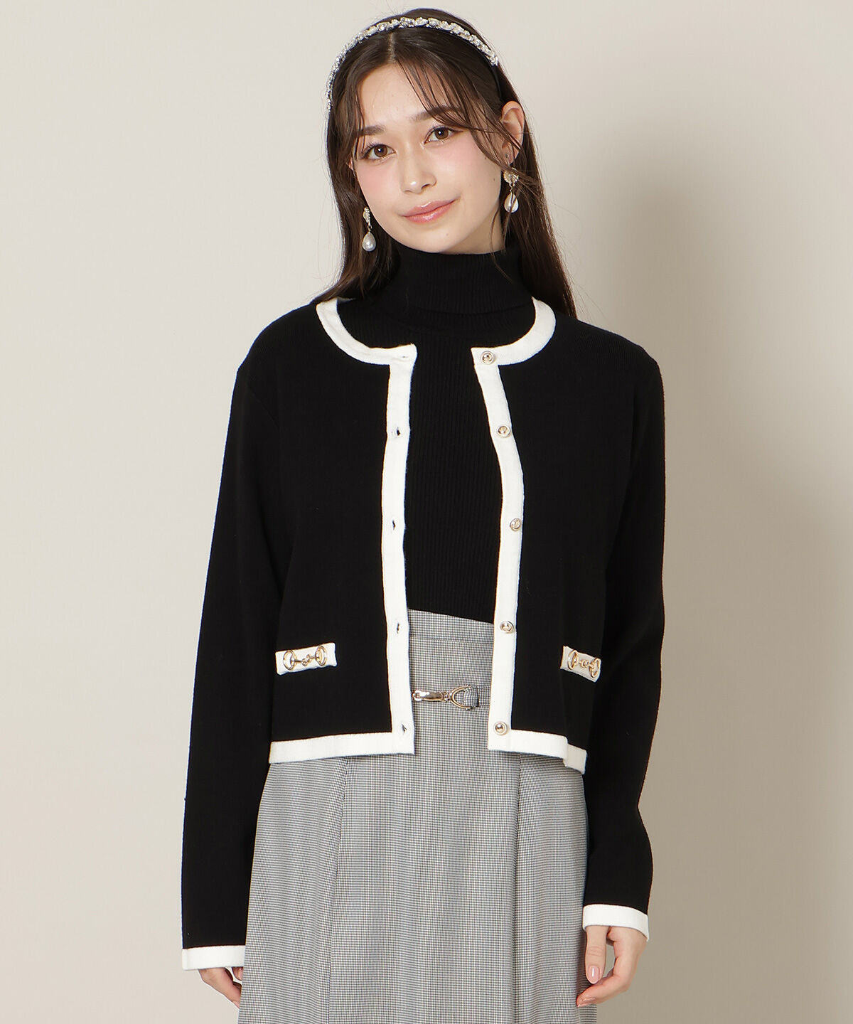 WILLSELECTION「バイカラーアンサンブル」|カーディガン|ブラック