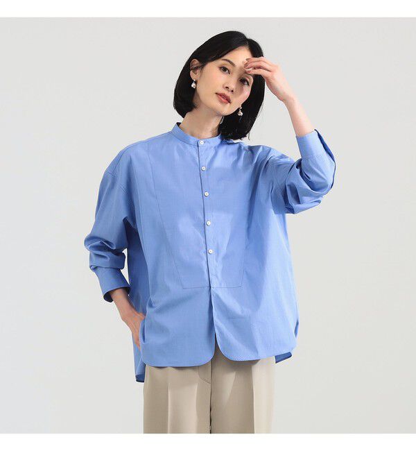 Demi-Luxe BEAMS 「TICCA / ノーカラー ビブヨーク シャツ」|シャツ・ブラウス|BLUE