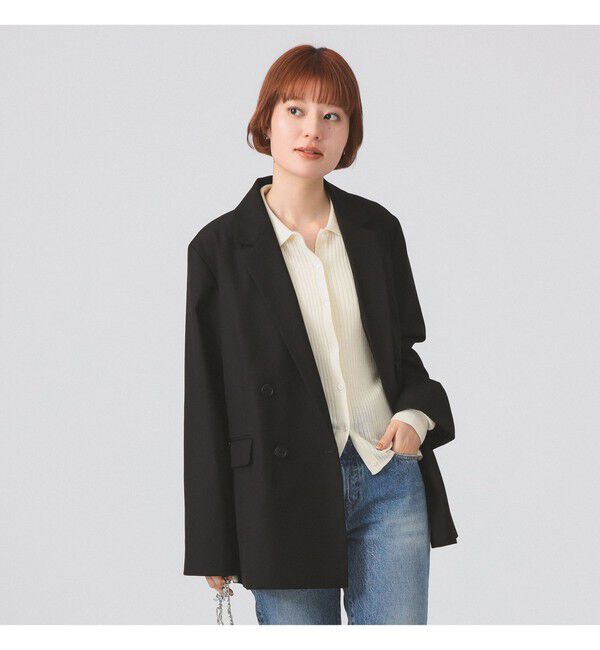 Ray BEAMS 「4ボタン ダブル テーラード ジャケット」|ダッフルコート|BLACK