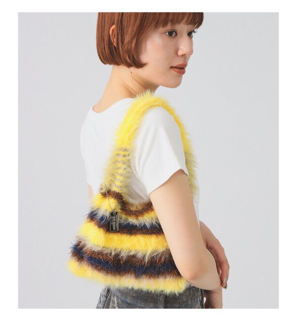 Ray BEAMS 「シャギー ボーダー ニット バッグ」|ハンドバッグ|YELLOW