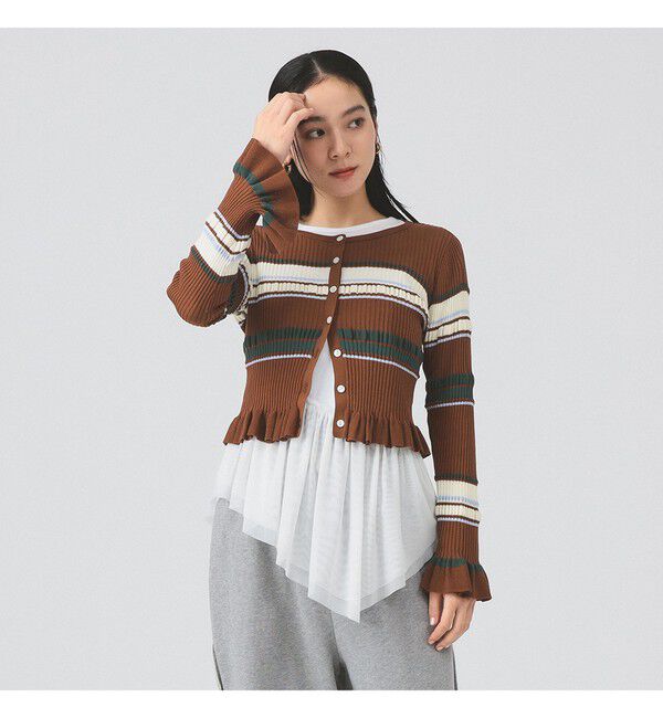 Ray BEAMS 「リブ マルチボーダー カーディガン」|カーディガン|