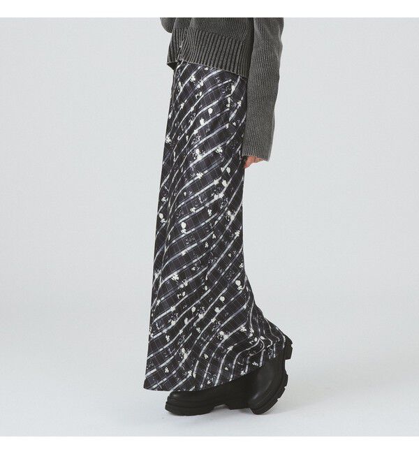 Ray BEAMS 「チェック フラワー プリント タイト スカート」|スカート|