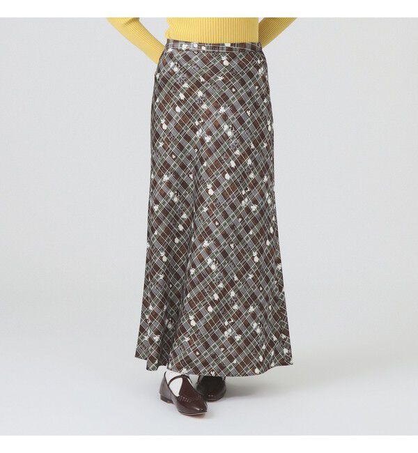Ray BEAMS 「チェック フラワー プリント タイト スカート」|スカート|BROWN