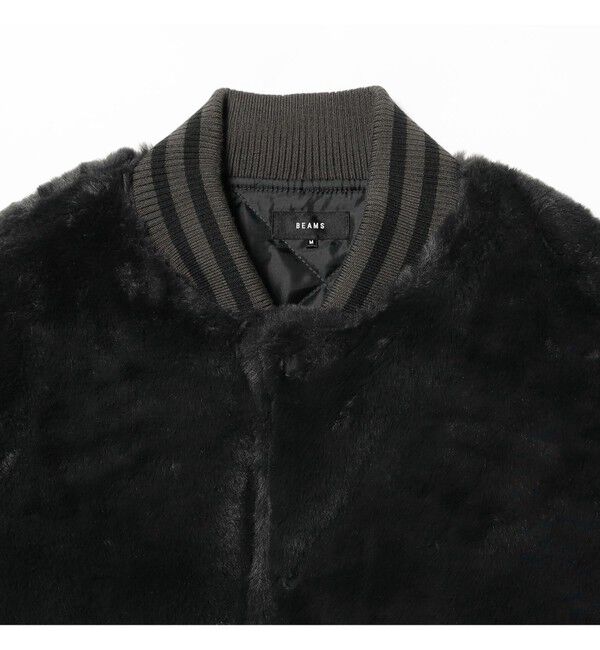 BEAMS「ワイドフィット フェイクファー バーシティ ジャケット」|ブルゾン・スタジャン|
