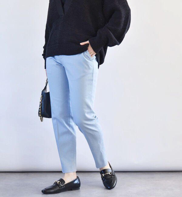 quaranciel「quaranciel:〈洗濯機可能〉コットン サテン スリム テーパード パンツ」|その他|ライトブルー
