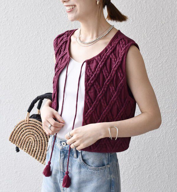 SHIPS any「bon_meur:〈手洗い可能〉ロープ編み コットン コンパクト フリンジ ベスト」|ベスト・ジレ|