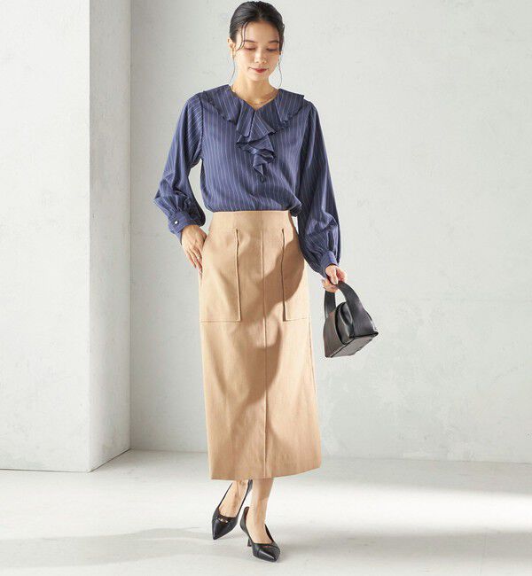 SHIPS for women「《予約》〈UVカット・吸水速乾・手洗い可能〉綿麻混 オックス ポケット タイト スカート」|スカート|