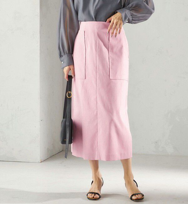 SHIPS for women「《予約》〈UVカット・吸水速乾・手洗い可能〉綿麻混 オックス ポケット タイト スカート」|スカート|ピンク