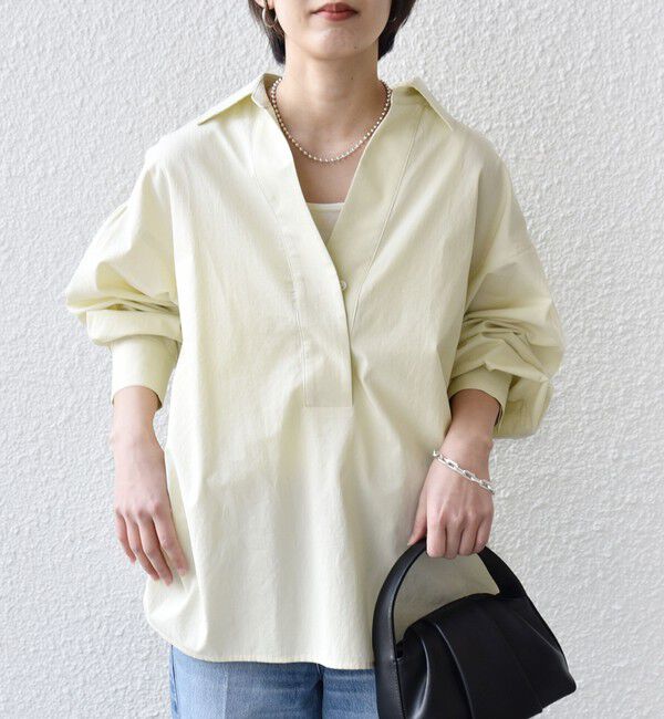 SHIPS for women「《予約》〈手洗い可能〉無地 / ストライプ サイド スリット スキッパー コットン シャツ」|シャツ・ブラウス|