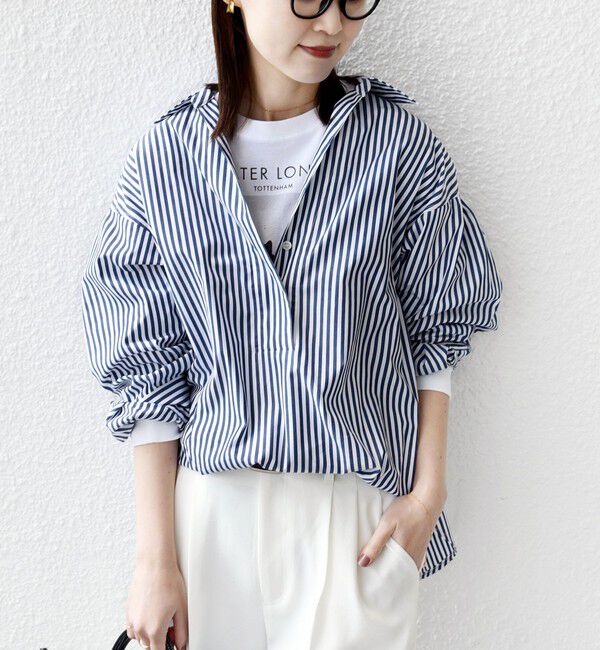 SHIPS for women「《予約》〈手洗い可能〉無地 / ストライプ サイド スリット スキッパー コットン シャツ」|シャツ・ブラウス|