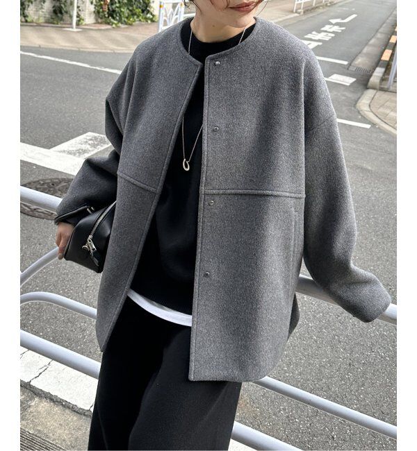 JOURNAL STANDARD「《追加》スーパー140ビーバーノーカラーショートコート」|ノーカラーコート|グレーA