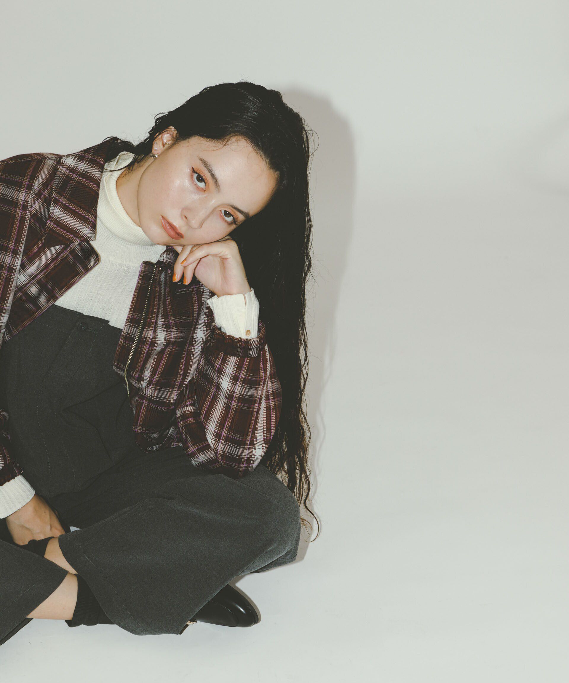 nano･universe「チェックショートブルゾン」|ブルゾン・スタジャン|ボルドー3